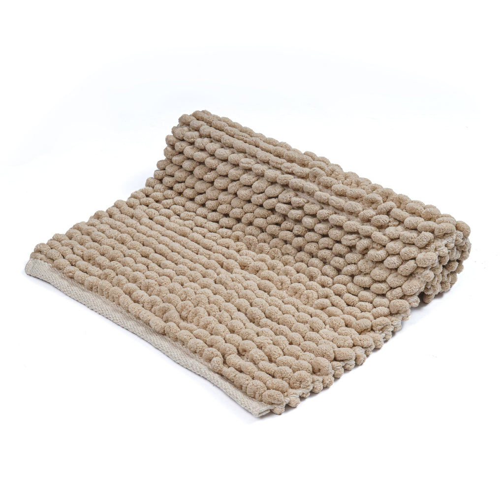 Cotton Polyester Popcorn Bath Rug, 17X24 Inches, Beige, Polyester Cotton Bath Mat, Anti Skid, Soft & Absorbent Bathroom Rug for Shower, Tub & Entryway