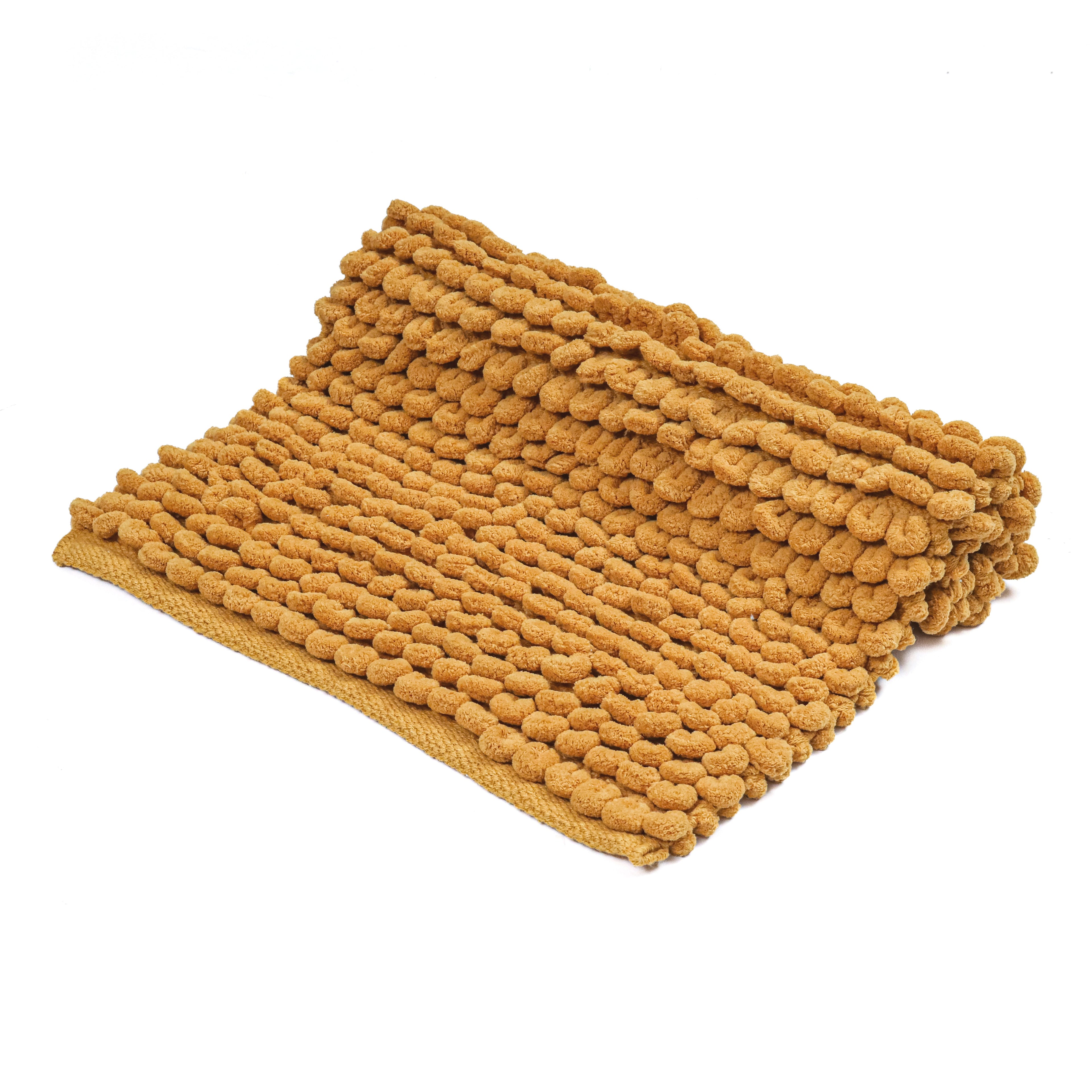 Cotton Polyester Popcorn Bath Rug, 17X24 Inches, Mustard, Polyester Cotton Bath Mat, Anti Skid, Soft & Absorbent Bathroom Rug for Shower, Tub & Entryway