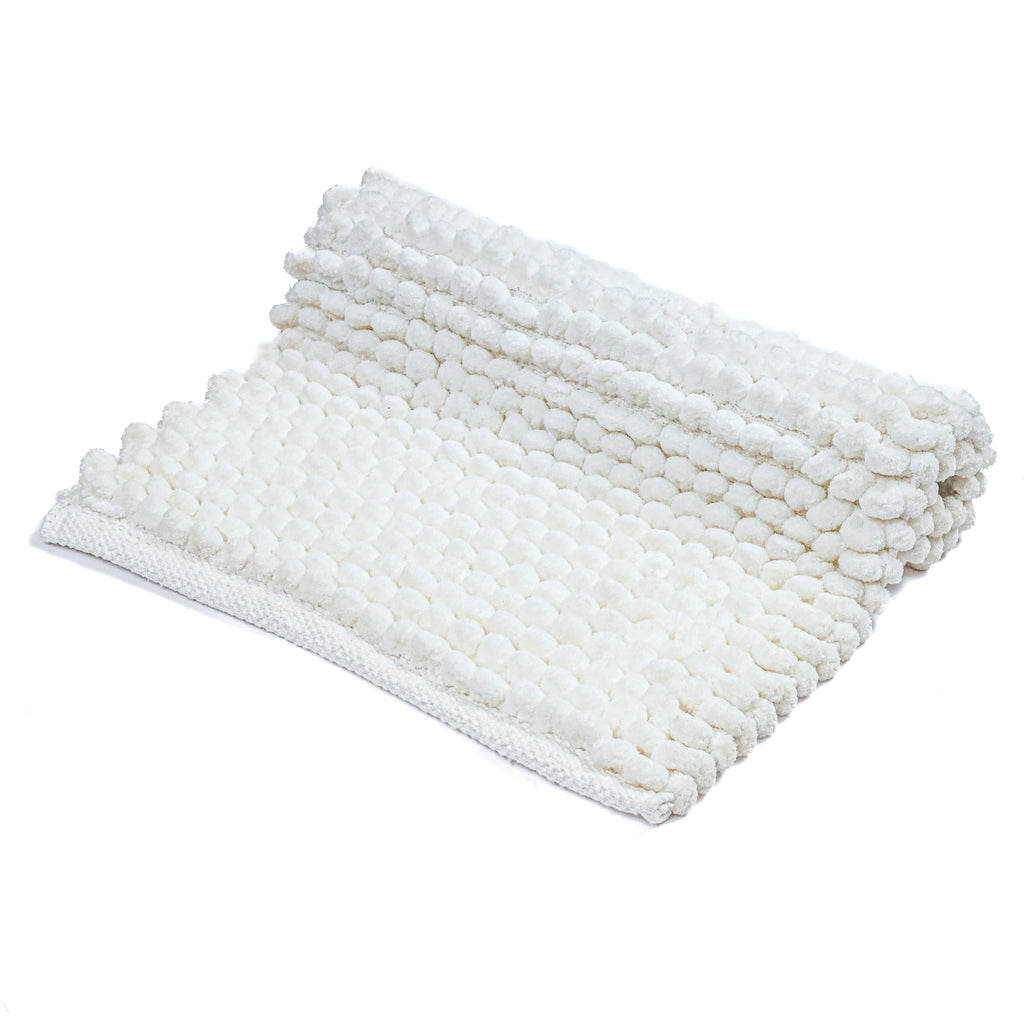 Cotton Polyester Popcorn Bath Rug, 17X24 Inches, White, Polyester Cotton Bath Mat, Anti Skid, Soft & Absorbent Bathroom Rug for Shower, Tub & Entryway