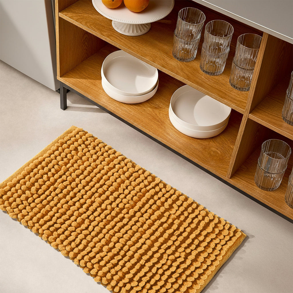 Cotton Polyester Popcorn Bath Rug, 17X24 Inches, Mustard, Polyester Cotton Bath Mat, Anti Skid, Soft & Absorbent Bathroom Rug for Shower, Tub & Entryway