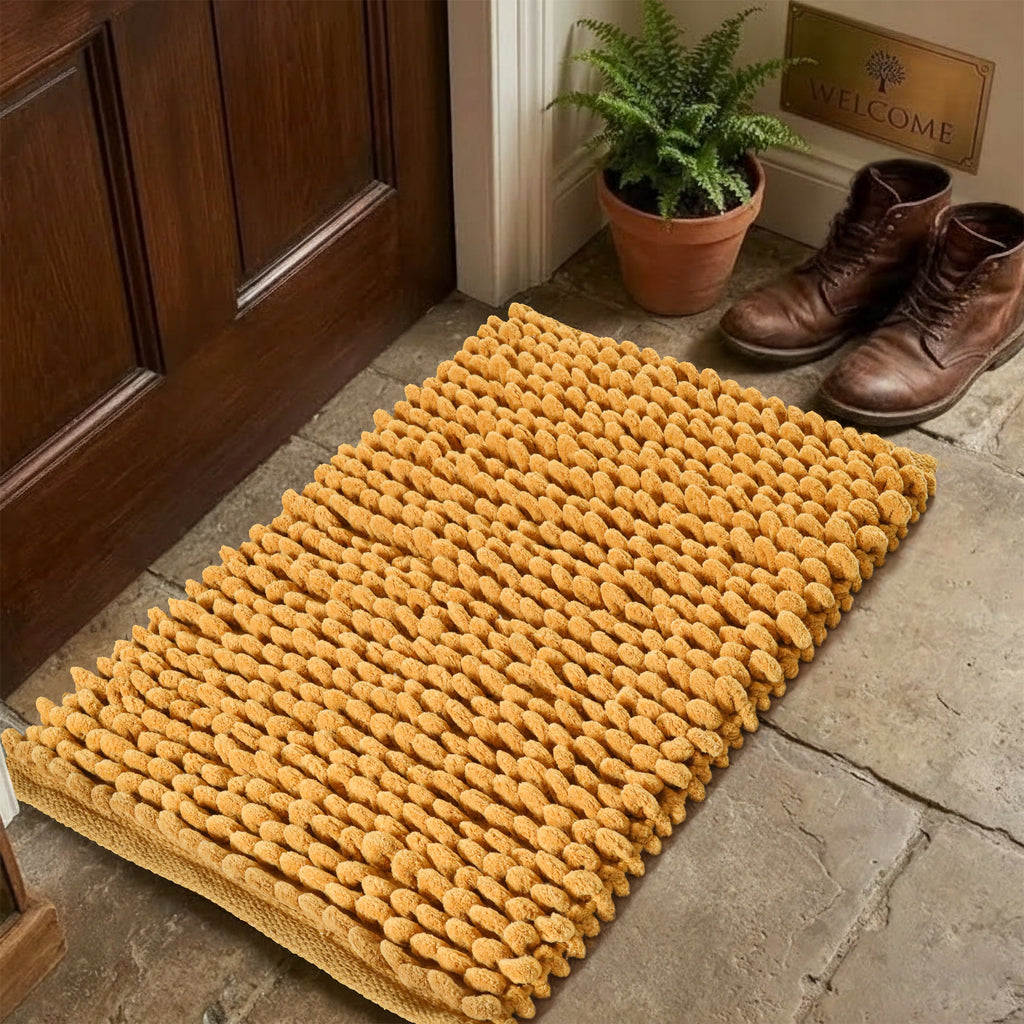 Cotton Polyester Popcorn Bath Rug, 17X24 Inches, Mustard, Polyester Cotton Bath Mat, Anti Skid, Soft & Absorbent Bathroom Rug for Shower, Tub & Entryway