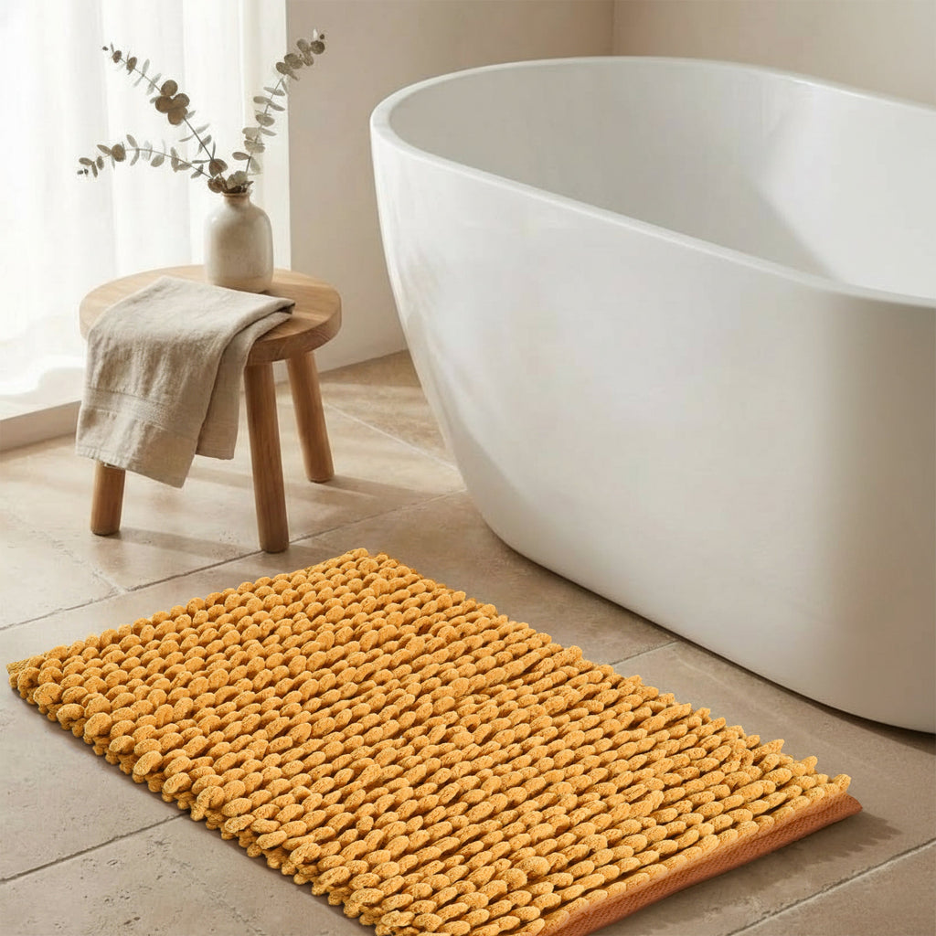 Cotton Polyester Popcorn Bath Rug, 17X24 Inches, Mustard, Polyester Cotton Bath Mat, Anti Skid, Soft & Absorbent Bathroom Rug for Shower, Tub & Entryway
