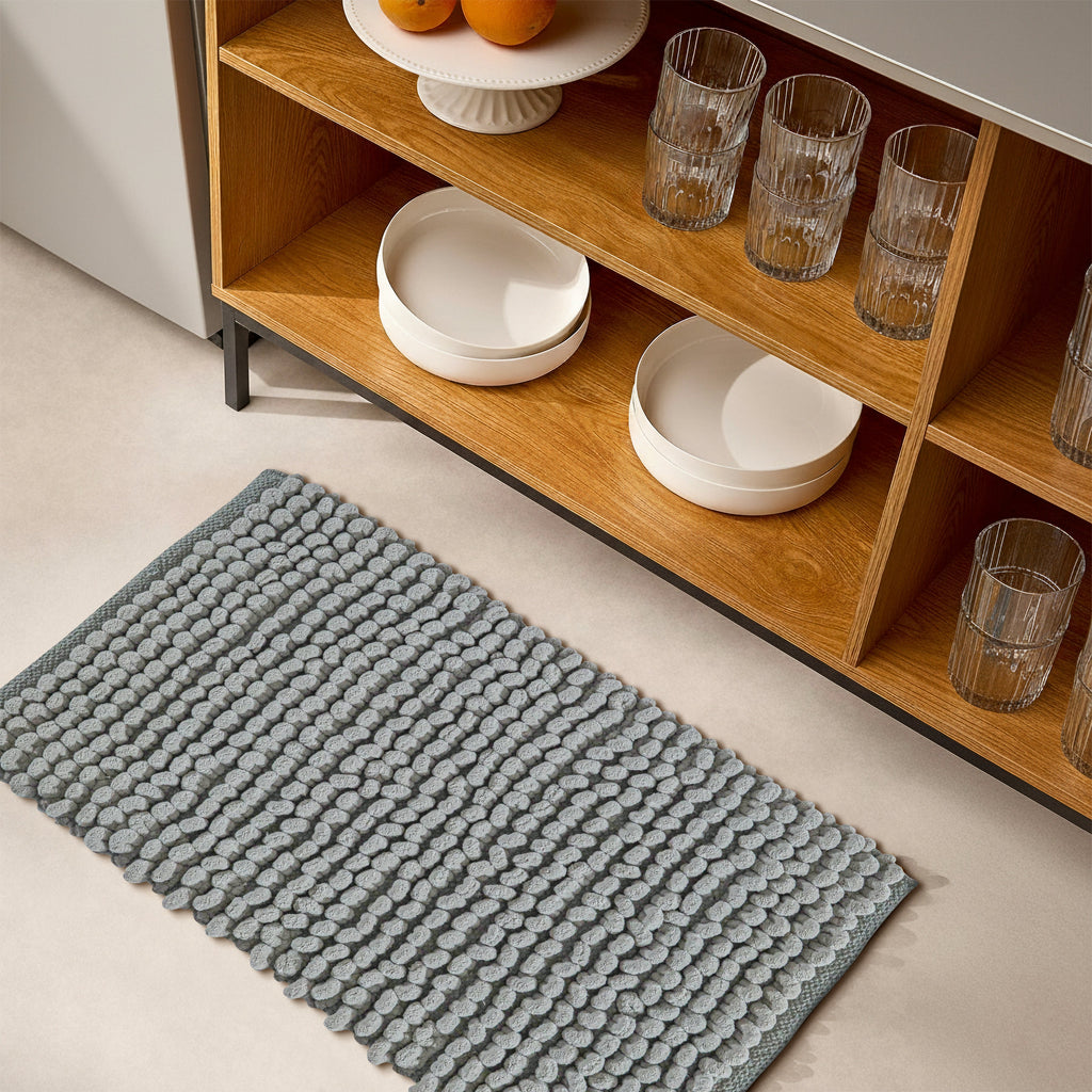 Cotton Polyester Popcorn Bath Rug, 17X24 Inches, Green, Polyester Cotton Bath Mat, Anti Skid, Soft & Absorbent Bathroom Rug for Shower, Tub & Entryway