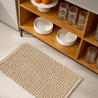 Cotton Polyester Popcorn Bath Rug, 17X24 Inches, Beige, Polyester Cotton Bath Mat, Anti Skid, Soft & Absorbent Bathroom Rug for Shower, Tub & Entryway
