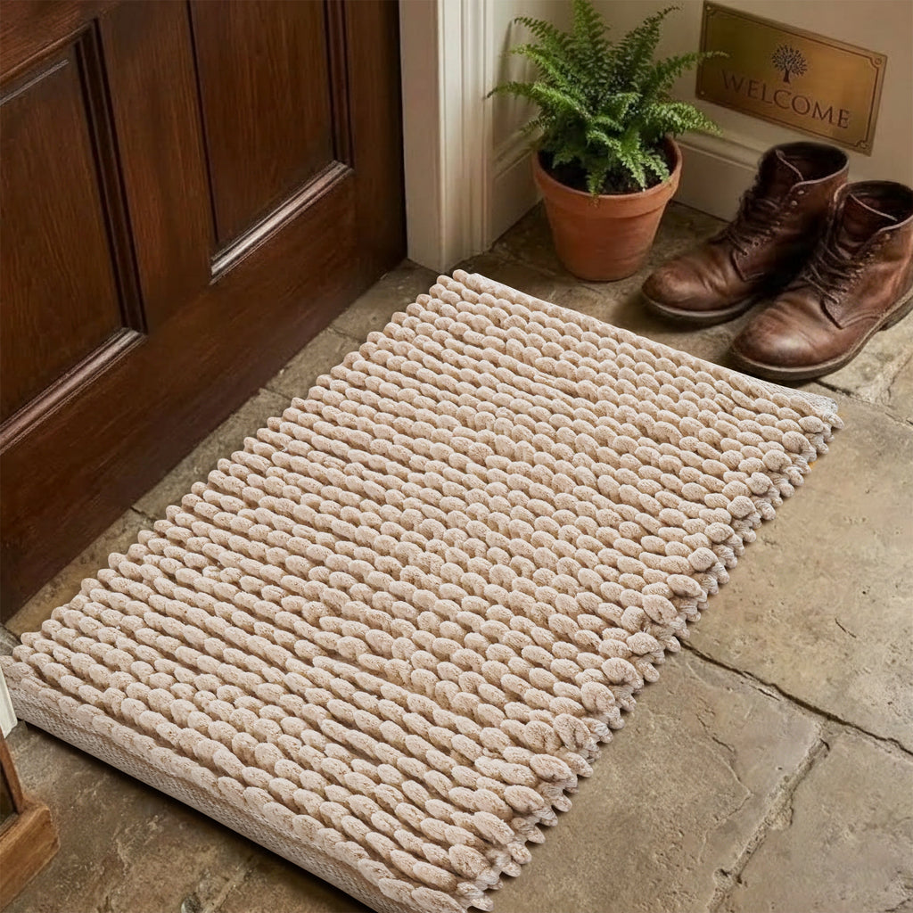 Cotton Polyester Popcorn Bath Rug, 17X24 Inches, Beige, Polyester Cotton Bath Mat, Anti Skid, Soft & Absorbent Bathroom Rug for Shower, Tub & Entryway