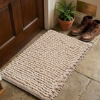 Cotton Polyester Popcorn Bath Rug, 17X24 Inches, Beige, Polyester Cotton Bath Mat, Anti Skid, Soft & Absorbent Bathroom Rug for Shower, Tub & Entryway