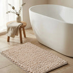 Cotton Polyester Popcorn Bath Rug, 17X24 Inches, Beige, Polyester Cotton Bath Mat, Anti Skid, Soft & Absorbent Bathroom Rug for Shower, Tub & Entryway