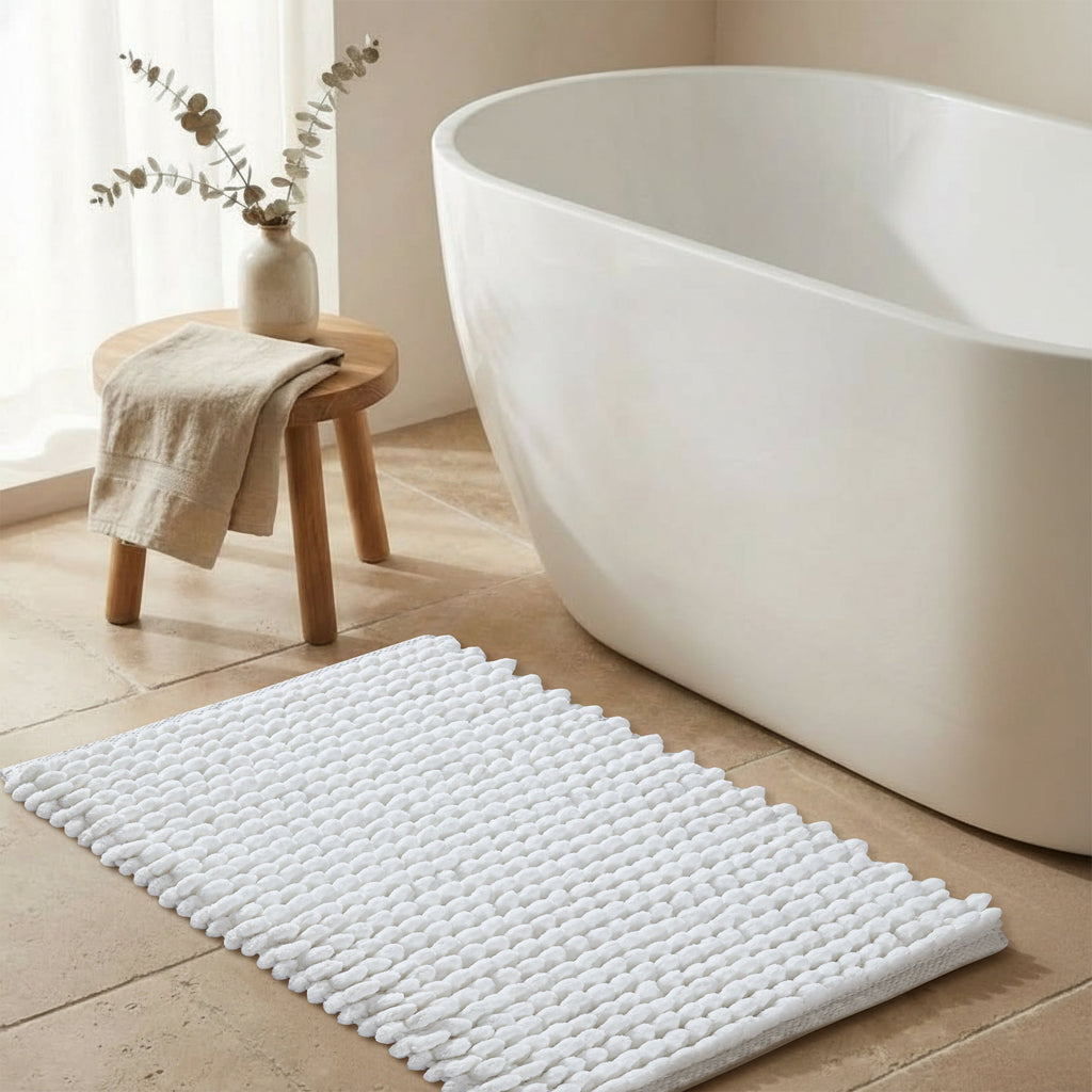 Cotton Polyester Popcorn Bath Rug, 17X24 Inches, White, Polyester Cotton Bath Mat, Anti Skid, Soft & Absorbent Bathroom Rug for Shower, Tub & Entryway