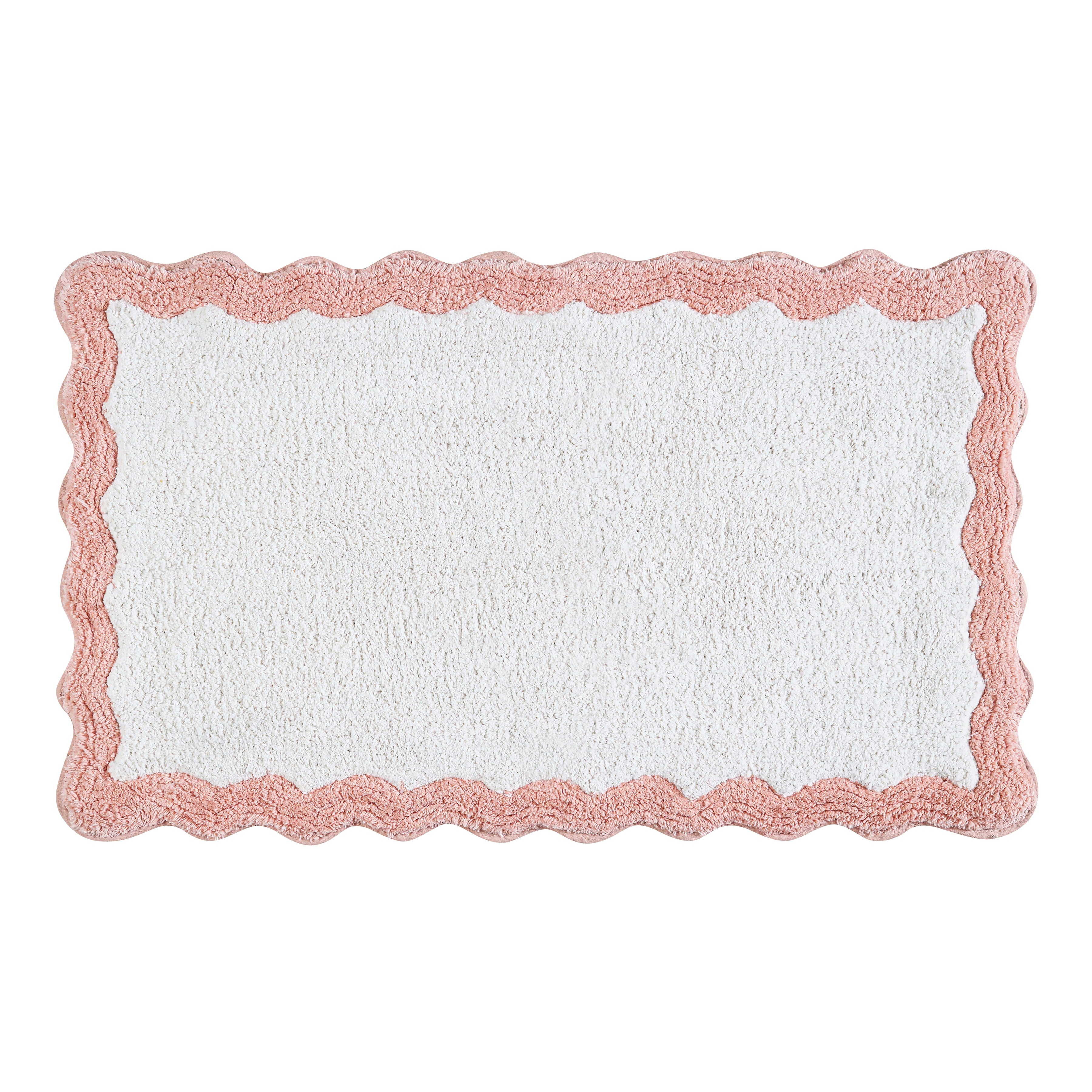 Cotton Scalloped Bathmat with Antiskid, 20X32 Inches, Pink, 100% Cotton Scalloped Bath Mat, Anti Skid, Soft & Absorbent Bathroom Rug for Shower, Tub & Entryway