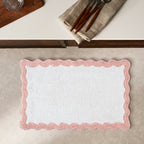 Cotton Scalloped Bathmat with Antiskid, 20X32 Inches, Pink, 100% Cotton Scalloped Bath Mat, Anti Skid, Soft & Absorbent Bathroom Rug for Shower, Tub & Entryway
