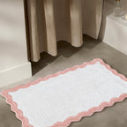 Cotton Scalloped Bathmat with Antiskid, 20X32 Inches, Pink, 100% Cotton Scalloped Bath Mat, Anti Skid, Soft & Absorbent Bathroom Rug for Shower, Tub & Entryway