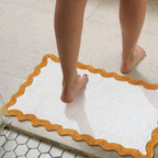 Cotton Scalloped Bathmat with Antiskid, 20X32 Inches, Mustard, 100% Cotton Scalloped Bath Mat, Anti Skid, Soft & Absorbent Bathroom Rug for Shower, Tub & Entryway