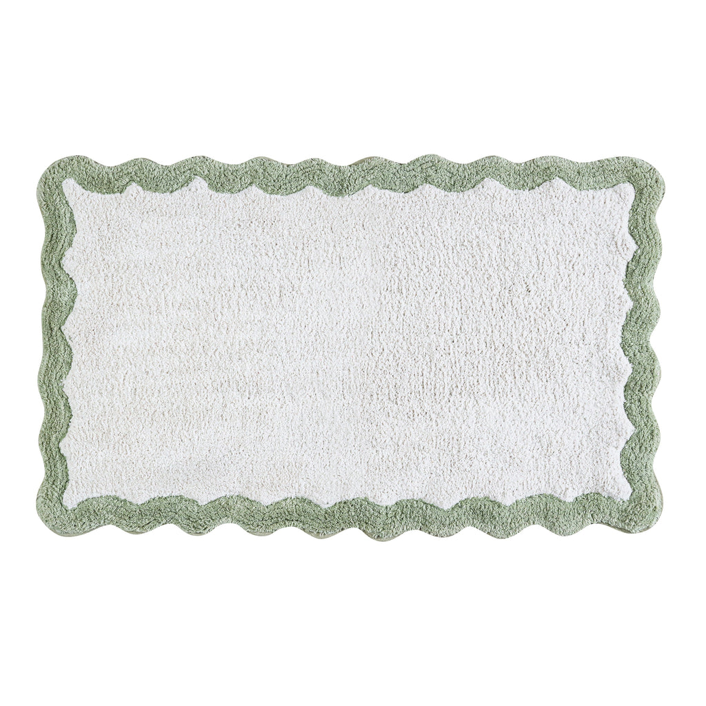 Cotton Scalloped Bathmat with Antiskid, 20X32 Inches, Sage, 100% Cotton Scalloped Bath Mat, Anti Skid, Soft & Absorbent Bathroom Rug for Shower, Tub & Entryway