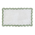 Cotton Scalloped Bathmat with Antiskid, 20X32 Inches, Sage, 100% Cotton Scalloped Bath Mat, Anti Skid, Soft & Absorbent Bathroom Rug for Shower, Tub & Entryway