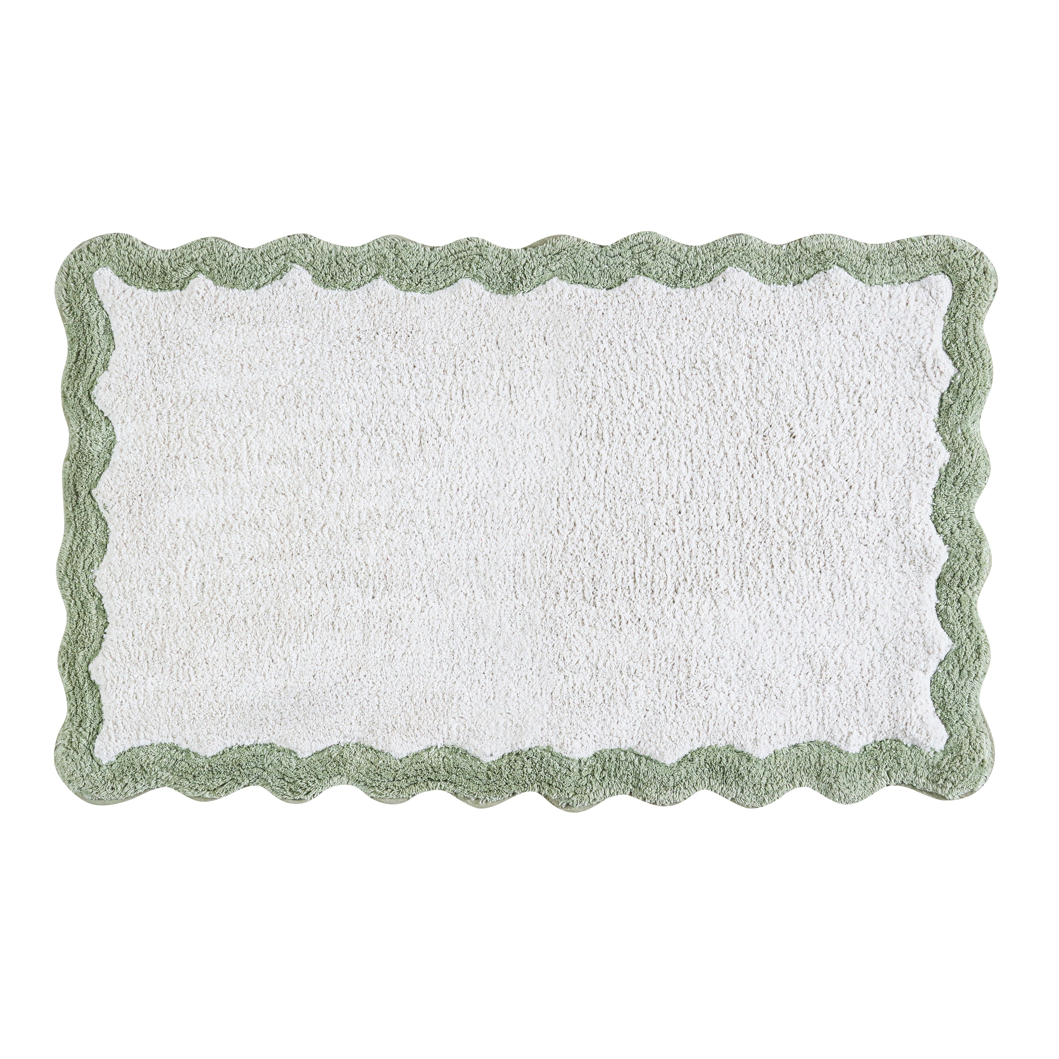 Cotton Scalloped Bathmat with Antiskid, 20X32 Inches, Sage, 100% Cotton Scalloped Bath Mat, Anti Skid, Soft & Absorbent Bathroom Rug for Shower, Tub & Entryway