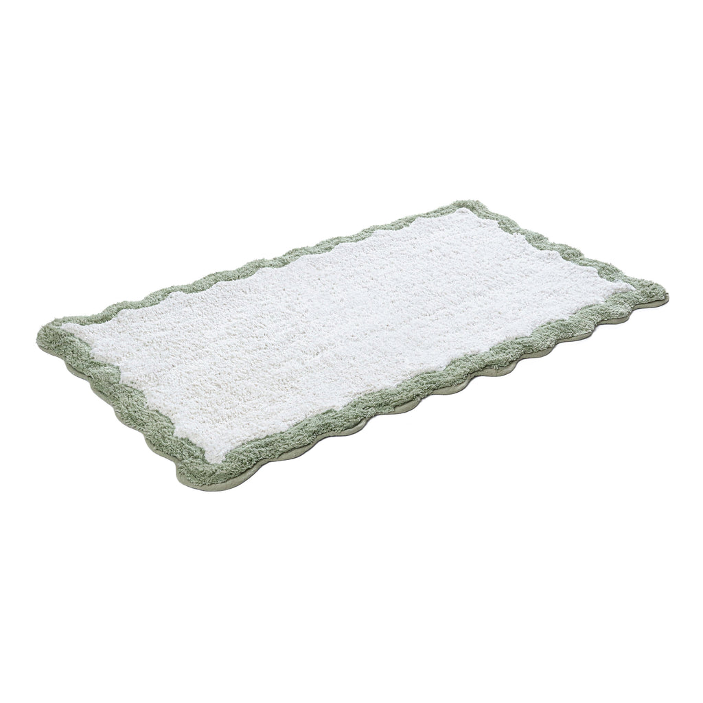 Cotton Scalloped Bathmat with Antiskid, 20X32 Inches, Sage, 100% Cotton Scalloped Bath Mat, Anti Skid, Soft & Absorbent Bathroom Rug for Shower, Tub & Entryway