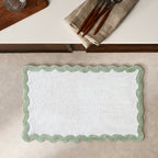 Cotton Scalloped Bathmat with Antiskid, 20X32 Inches, Sage, 100% Cotton Scalloped Bath Mat, Anti Skid, Soft & Absorbent Bathroom Rug for Shower, Tub & Entryway