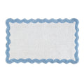 Cotton Scalloped Bathmat with Antiskid, 20X32 Inches, Blue, 100% Cotton Scalloped Bath Mat, Anti Skid, Soft & Absorbent Bathroom Rug for Shower, Tub & Entryway