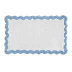 Cotton Scalloped Bathmat with Antiskid, 20X32 Inches, Blue, 100% Cotton Scalloped Bath Mat, Anti Skid, Soft & Absorbent Bathroom Rug for Shower, Tub & Entryway