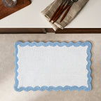 Cotton Scalloped Bathmat with Antiskid, 20X32 Inches, Blue, 100% Cotton Scalloped Bath Mat, Anti Skid, Soft & Absorbent Bathroom Rug for Shower, Tub & Entryway