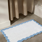 Cotton Scalloped Bathmat with Antiskid, 20X32 Inches, Blue, 100% Cotton Scalloped Bath Mat, Anti Skid, Soft & Absorbent Bathroom Rug for Shower, Tub & Entryway