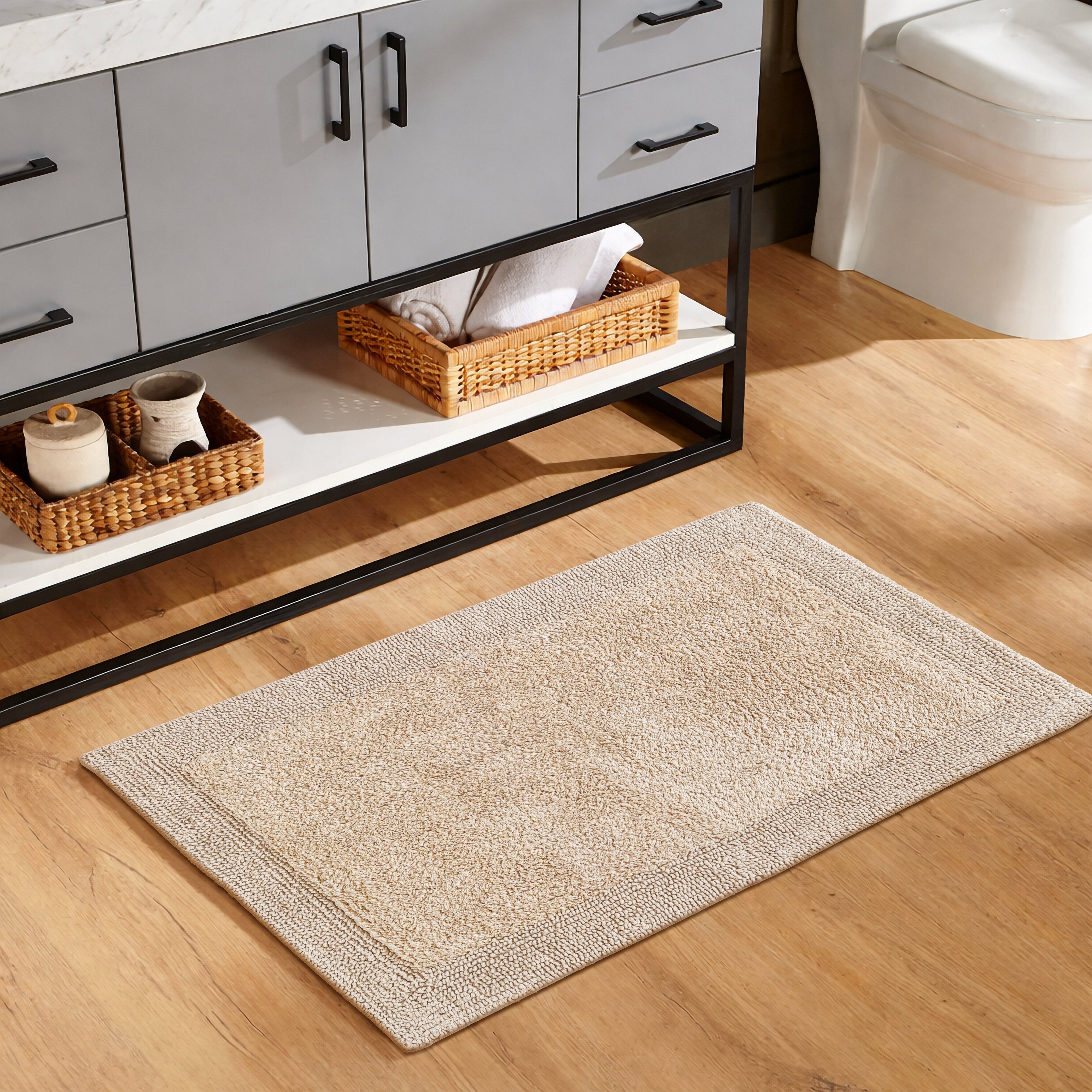 Savi Home Bath Mat Rug, 17X24 Inches, Linen, 100% Pure Cotton, Super Soft Bath Rugs, Plush & Absorbent, Hand Tufted Heavy Weight Construction, Full Reversible Step Out Rug