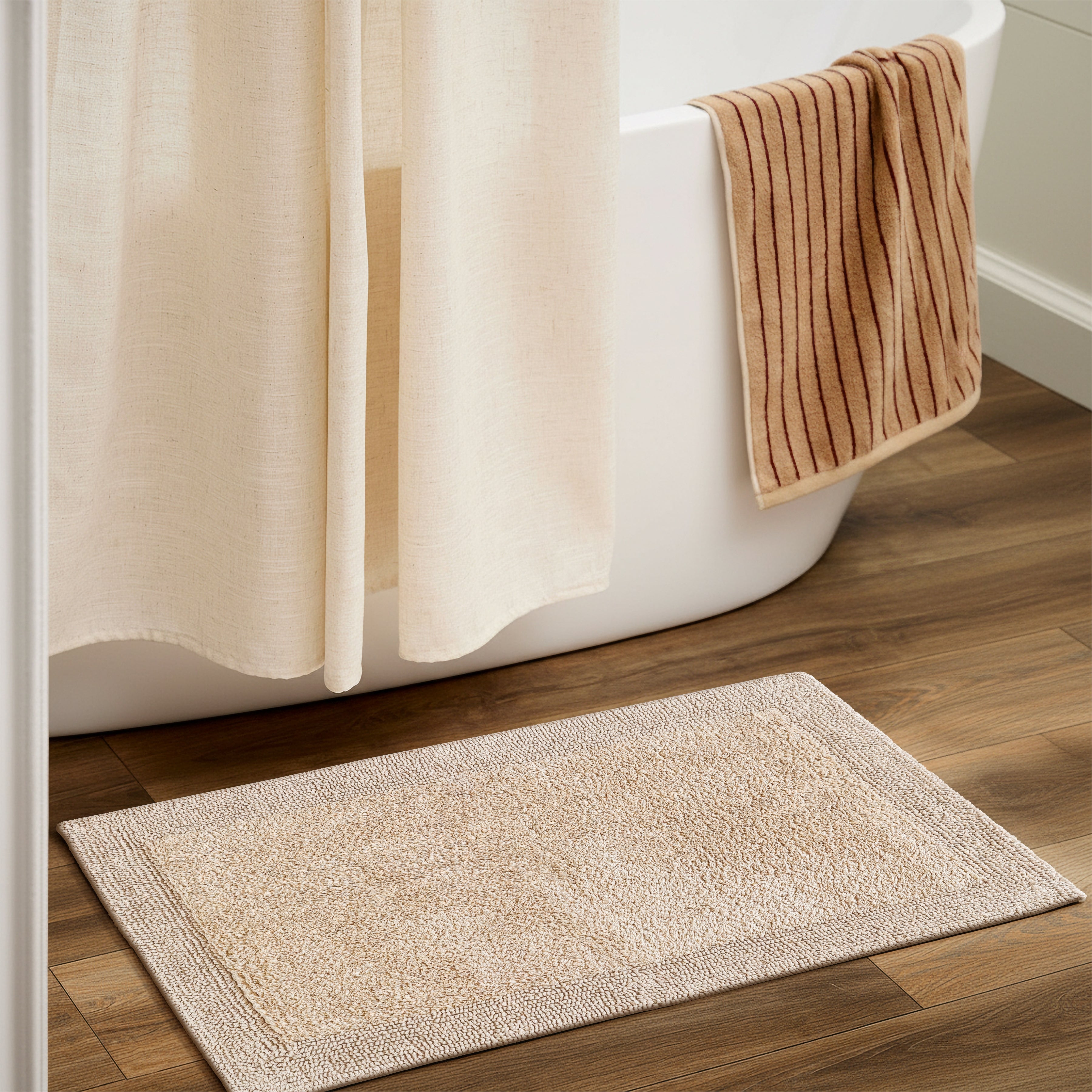 Savi Home Bath Mat Rug, 17X24 Inches, Linen, 100% Pure Cotton, Super Soft Bath Rugs, Plush & Absorbent, Hand Tufted Heavy Weight Construction, Full Reversible Step Out Rug