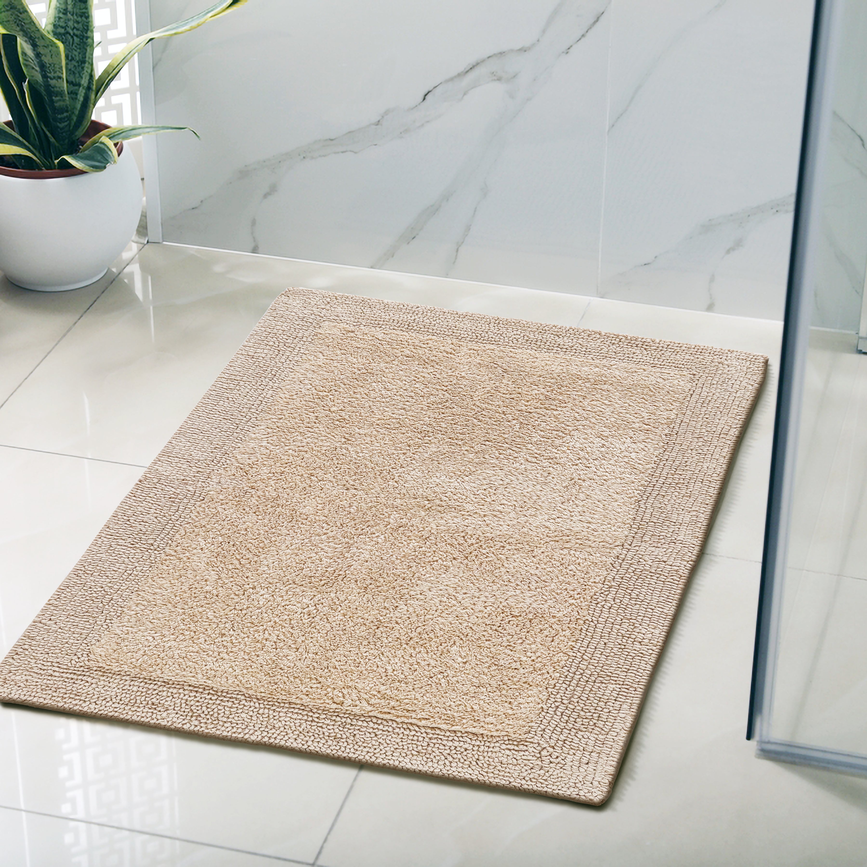 Savi Home Bath Mat Rug, 17X24 Inches, Linen, 100% Pure Cotton, Super Soft Bath Rugs, Plush & Absorbent, Hand Tufted Heavy Weight Construction, Full Reversible Step Out Rug