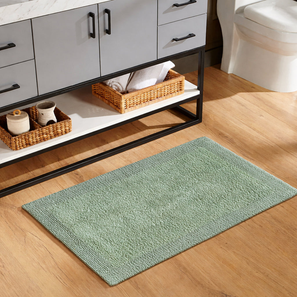 Savi Home Bath Mat Rug, 17X24 Inches, Green, 100% Pure Cotton, Super Soft Bath Rugs, Plush & Absorbent, Hand Tufted Heavy Weight Construction, Full Reversible Step Out Rug
