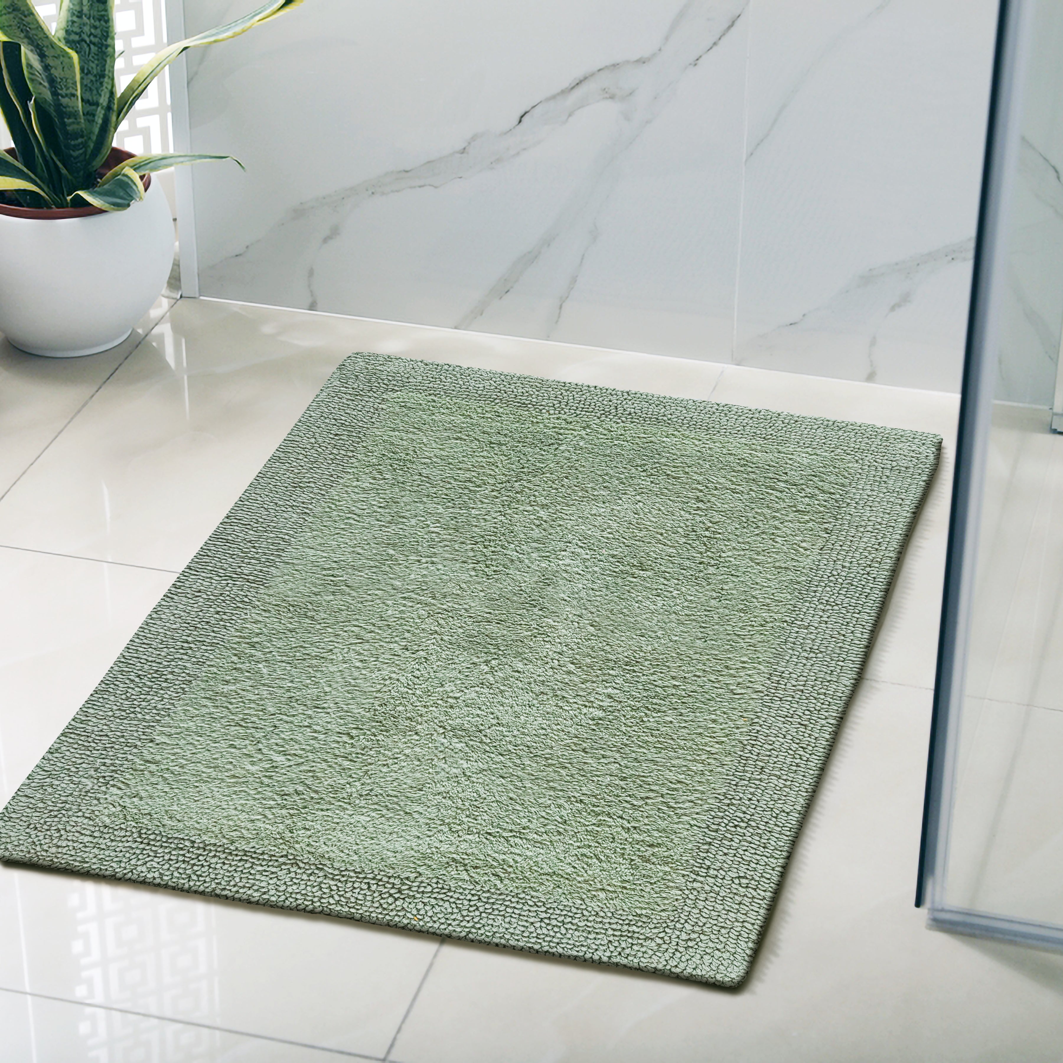 Savi Home Bath Mat Rug, 17X24 Inches, Green, 100% Pure Cotton, Super Soft Bath Rugs, Plush & Absorbent, Hand Tufted Heavy Weight Construction, Full Reversible Step Out Rug
