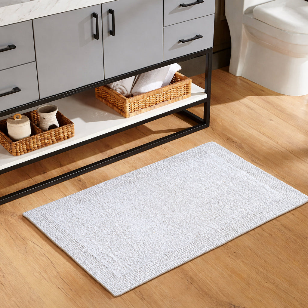 Savi Home Bath Mat Rug, 17X24 Inches, White, 100% Pure Cotton, Super Soft Bath Rugs, Plush & Absorbent, Hand Tufted Heavy Weight Construction, Full Reversible Step Out Rug