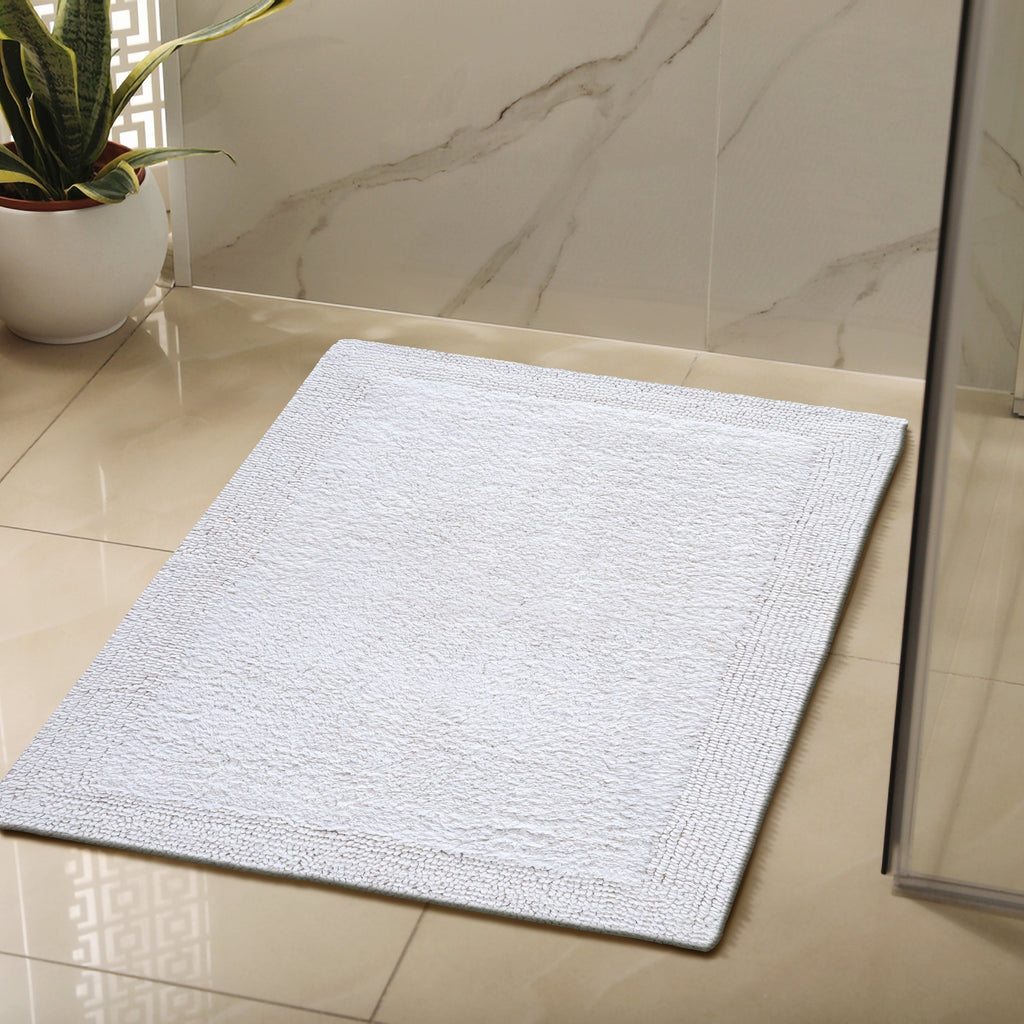 Savi Home Bath Mat Rug, 17X24 Inches, White, 100% Pure Cotton, Super Soft Bath Rugs, Plush & Absorbent, Hand Tufted Heavy Weight Construction, Full Reversible Step Out Rug