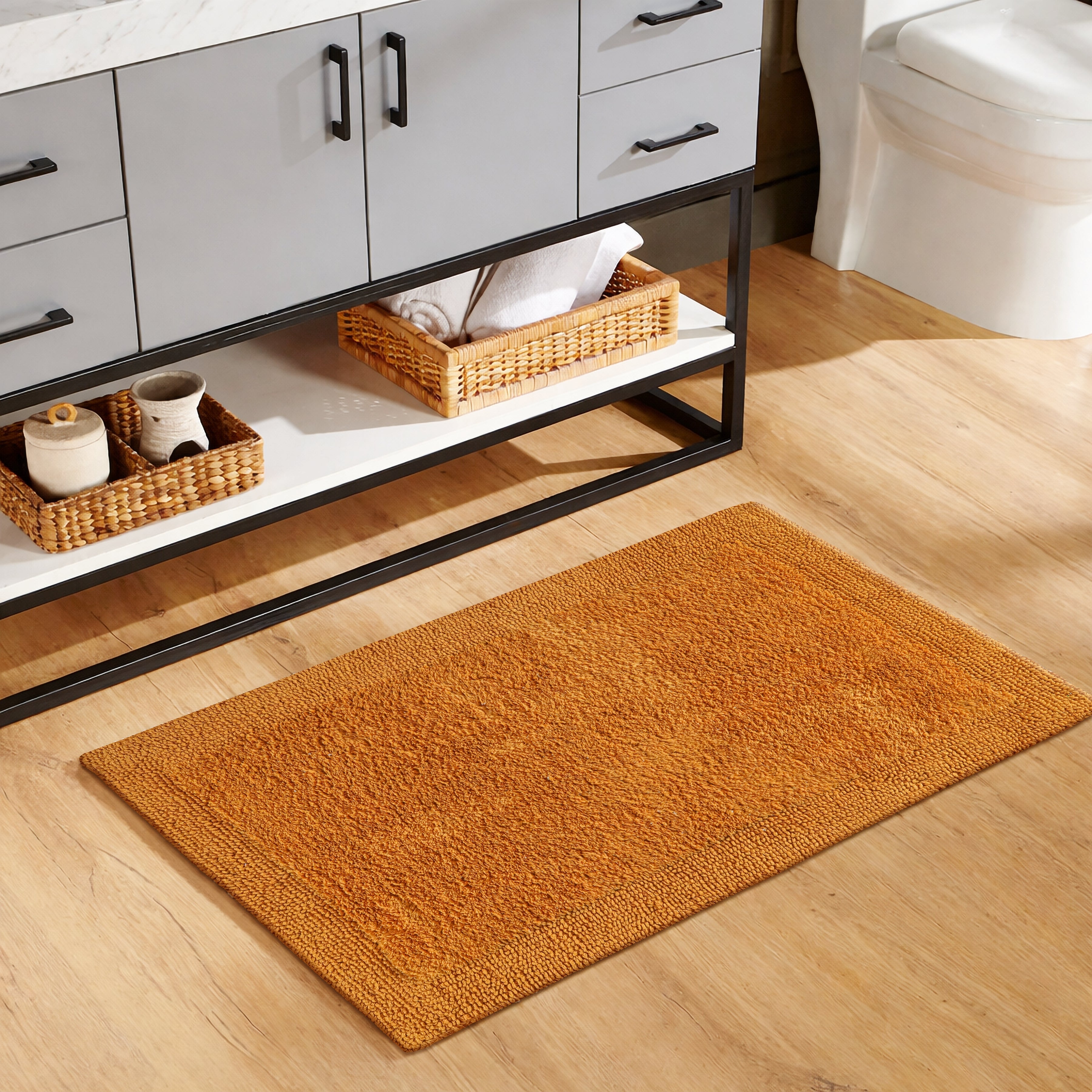 Savi Home Bath Mat Rug, 20X32 Inches, Mustard, 100% Pure Cotton, Super Soft Bath Rugs, Plush & Absorbent, Hand Tufted Heavy Weight Construction, Full Reversible Step Out Rug