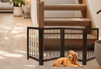 The Wooden Town Foldable Indoor Dog Gate, 4-Panel Freestanding Pet Gate with Circular Design, Burnt Finish, 72" W x 18" H