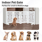 The Wooden Town Foldable Free-Standing Pet Gate, 4-Panel Wooden Dog Barrier, Hand-Carved Solid Wood & MDF, White Finish, 56" W x 28" H