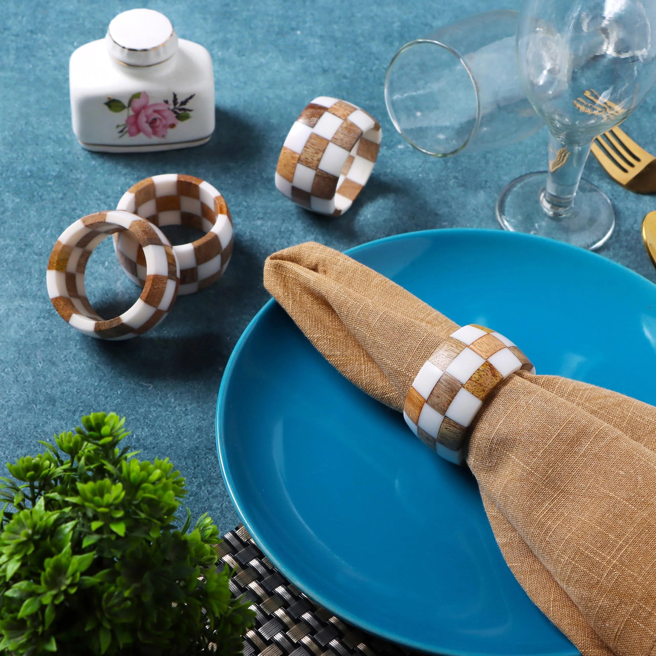 ALPHA Living HOME Rustic Napkin Rings Setof 12 - Handmade Epoxy & Wood Napkin Holders for Table Decor, Wedding, Easter, Thanksgiving, Party & Dining – Modern Farmhouse Accessories (Brown Cream)