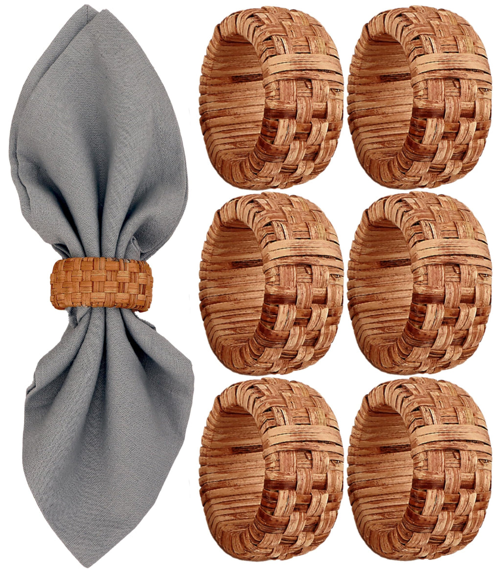 Alpha Living Home Rattan Woven Napkin Rings, Brown, Set of 6