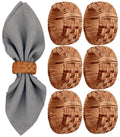 Alpha Living Home Rattan Woven Napkin Rings, Brown, Set of 6