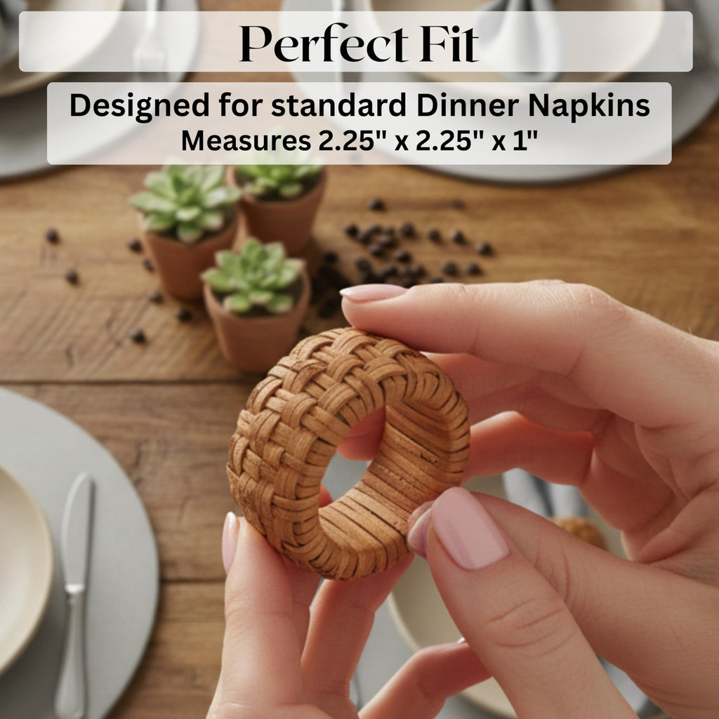 Alpha Living Home Rattan Woven Napkin Rings, Brown, Set of 6