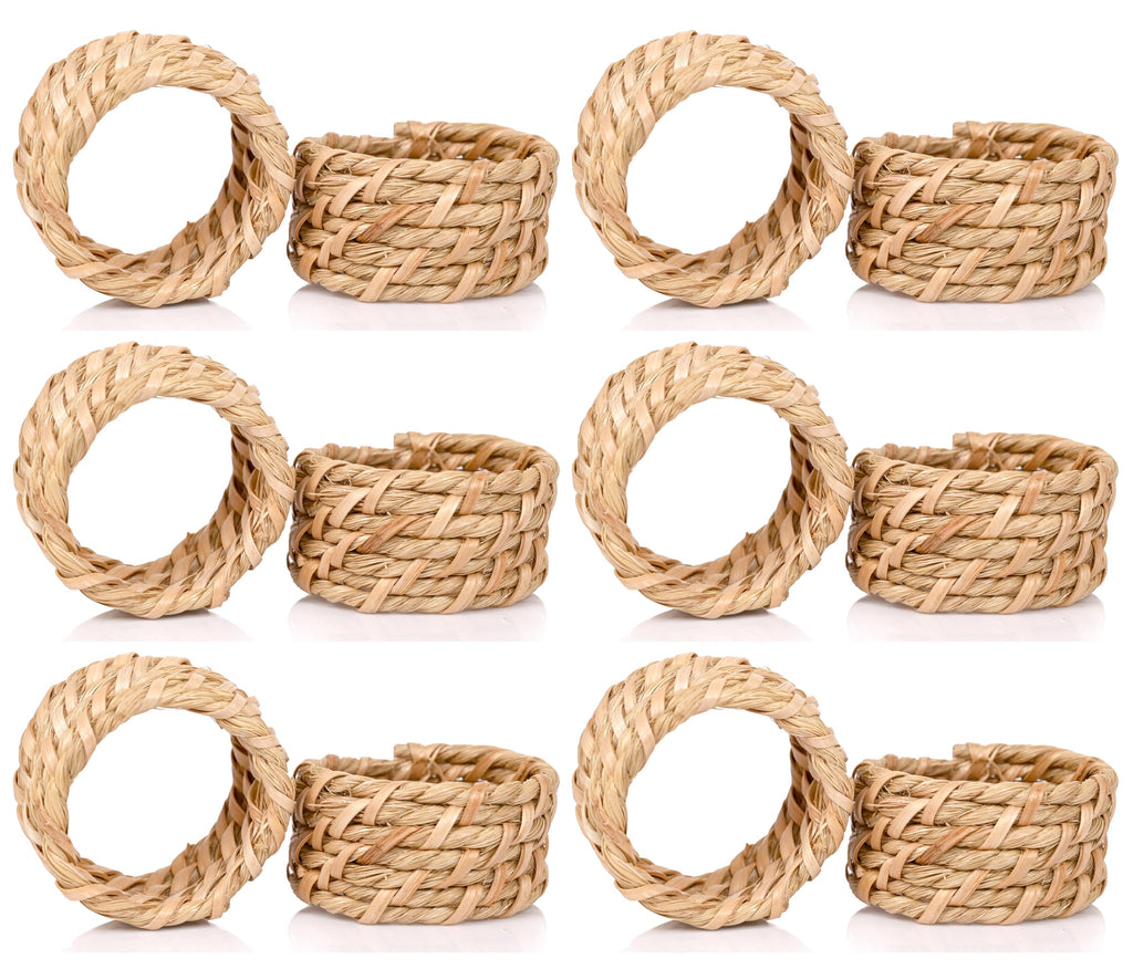 Alpha Living Home Rattan Napkin Rings, Natural Tan, Set of 12