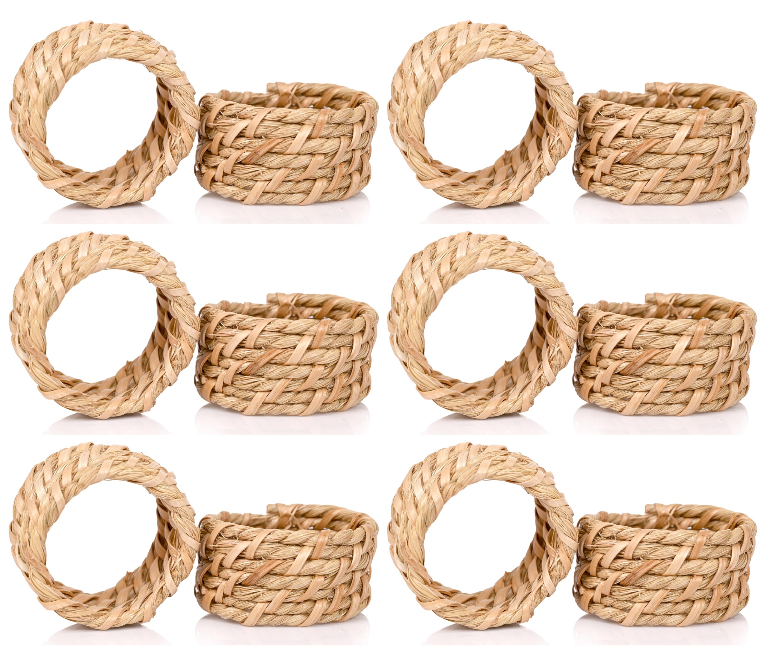 Alpha Living Home Rattan Napkin Rings, Natural Tan, Set of 12