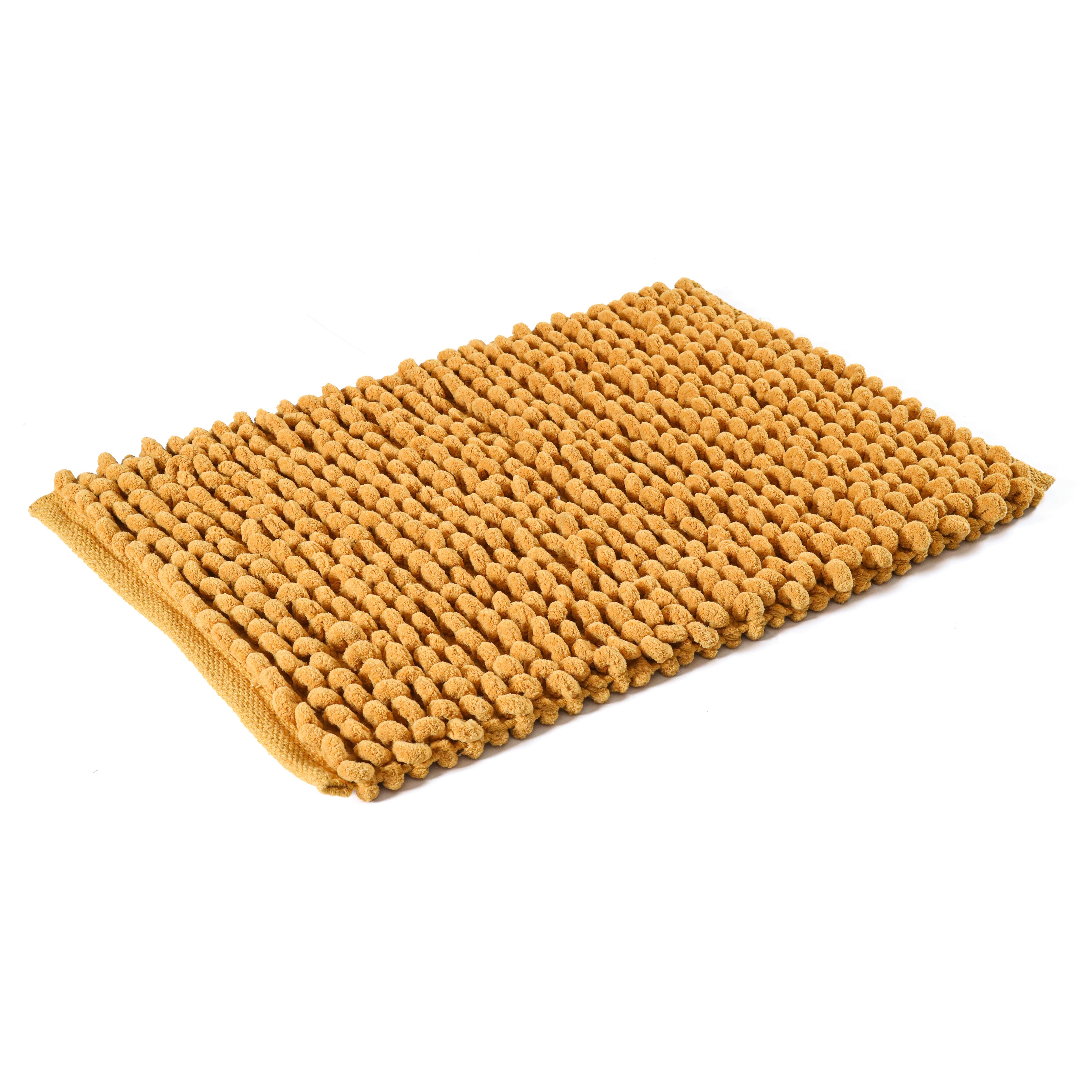 Cotton Polyester Popcorn Bath Rug, 17X24 Inches, Mustard, Polyester Cotton Bath Mat, Anti Skid, Soft & Absorbent Bathroom Rug for Shower, Tub & Entryway