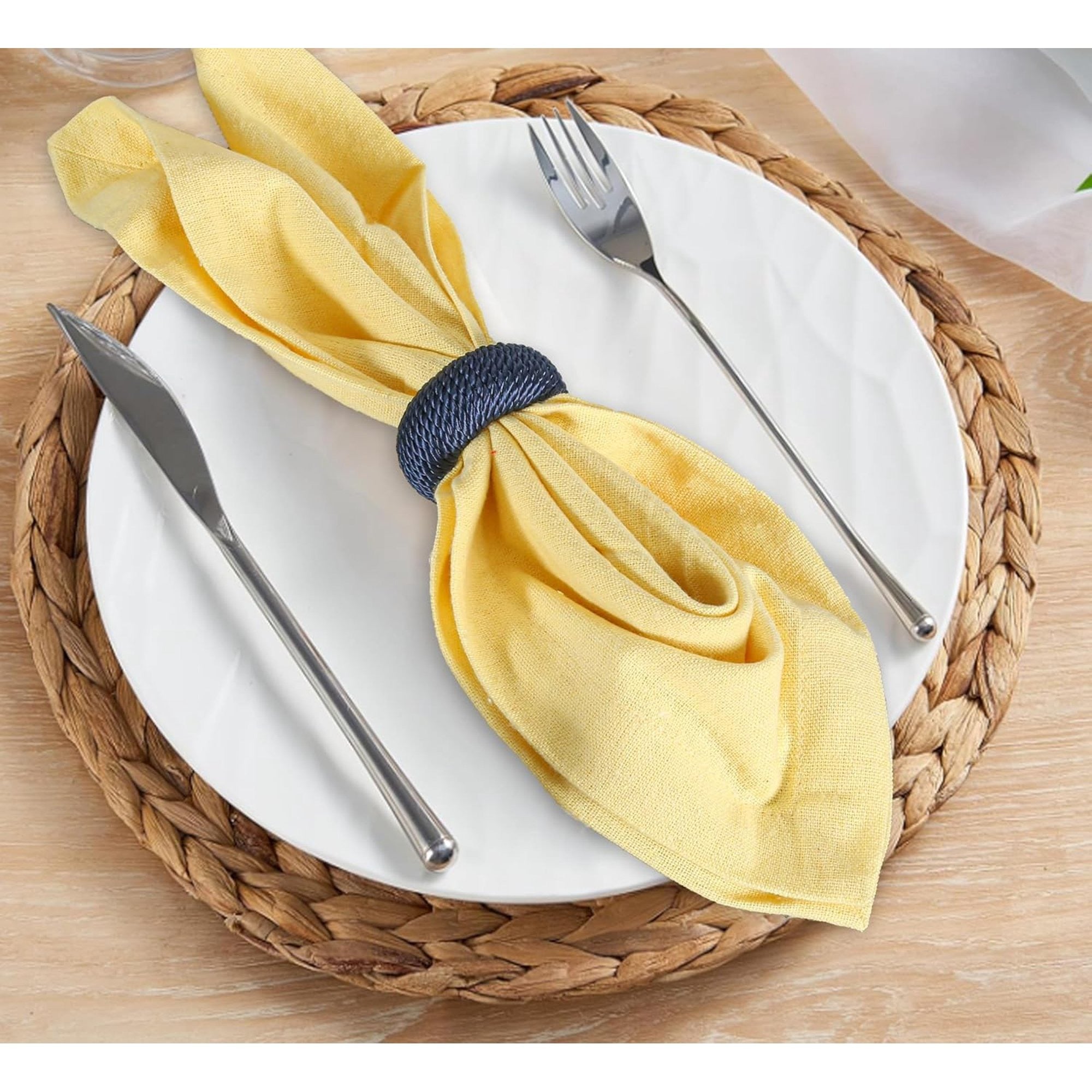 50 Pcs Woven Napkin Rings - Handcrafted Plastic & Rayon Decorative Napkin Holders for Table Settings, Dinner Parties, Weddings, Holiday Décor, Rustic Farmhouse Style (Navy Blue) - ALPHA Living HOME
