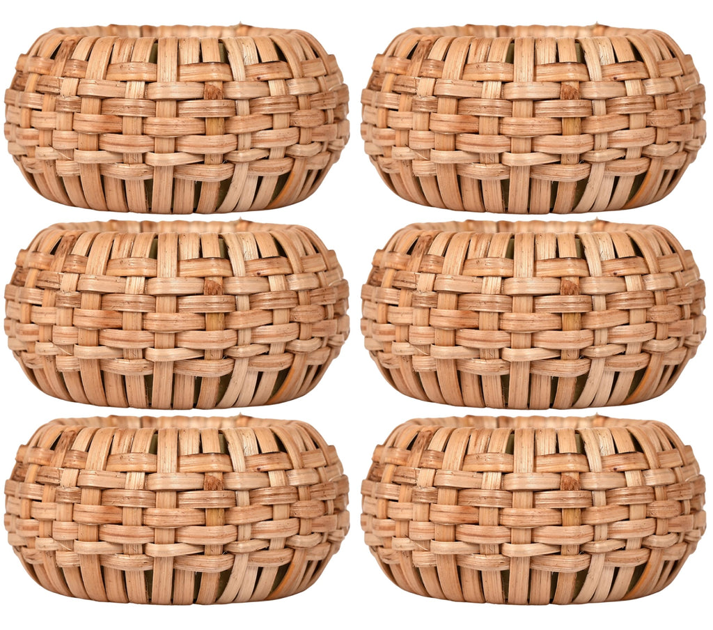 Natural Cane Napkin Rings Set of 6, Handwoven Table Decor, Bohemian Coastal Napkin Holders for Rustic Dining & Tropical Vibes - Sleek for Everyday Use (Brown) - ALPHA Living HOME