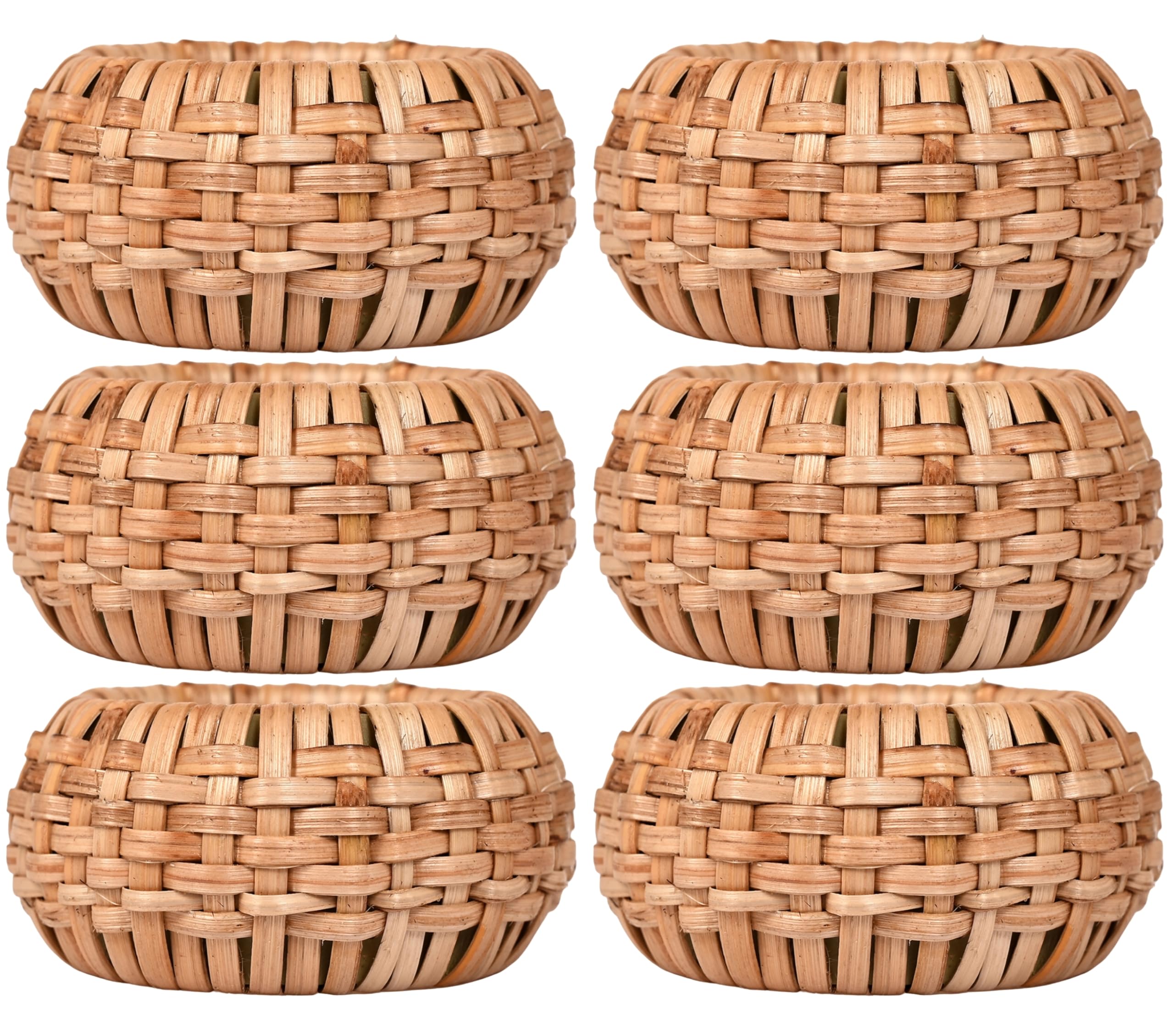 Natural Cane Napkin Rings Set of 6, Handwoven Table Decor, Bohemian Coastal Napkin Holders for Rustic Dining & Tropical Vibes - Sleek for Everyday Use (Brown) - ALPHA Living HOME