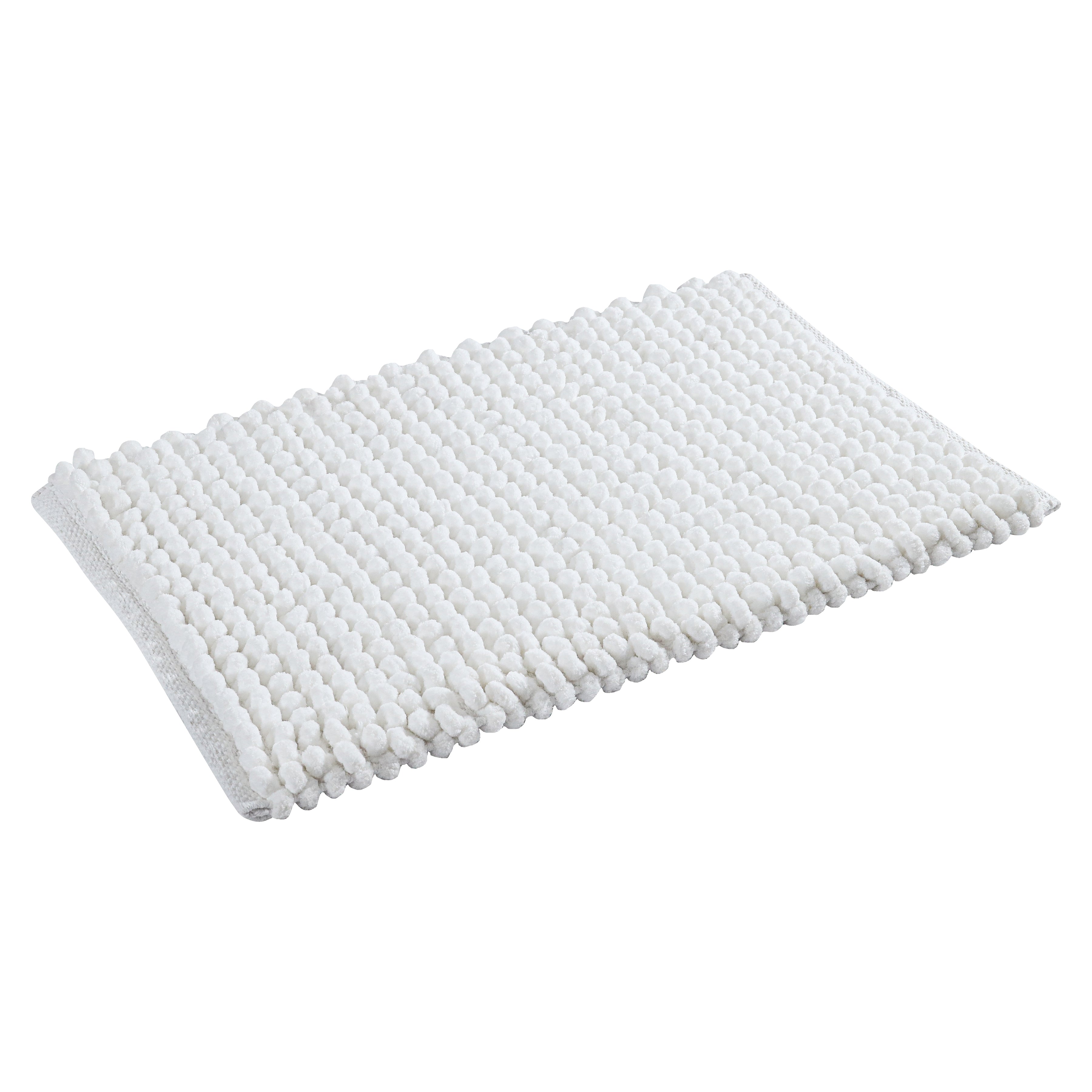 Cotton Polyester Popcorn Bath Rug, 17X24 Inches, White, Polyester Cotton Bath Mat, Anti Skid, Soft & Absorbent Bathroom Rug for Shower, Tub & Entryway