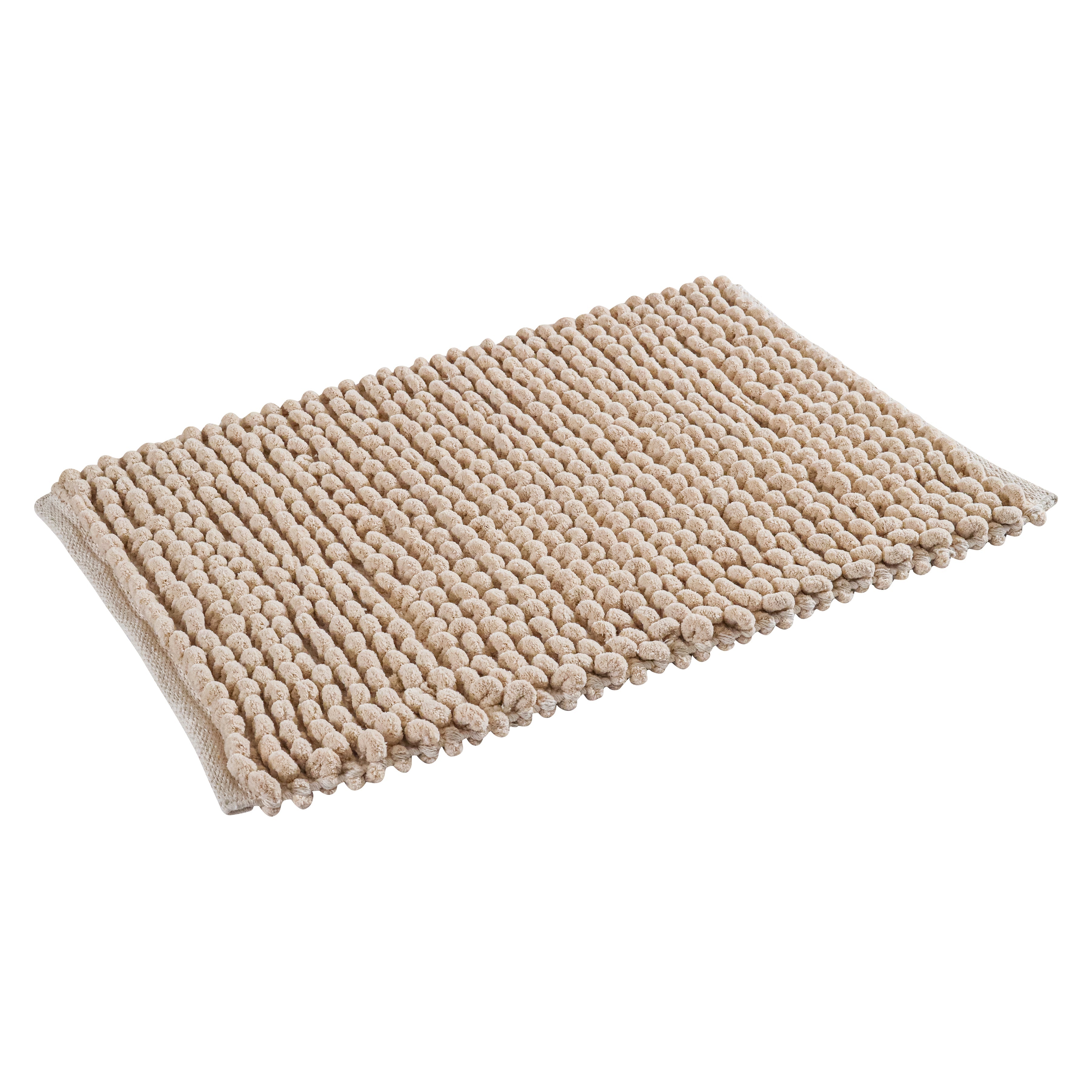 Cotton Polyester Popcorn Bath Rug, 17X24 Inches, Beige, Polyester Cotton Bath Mat, Anti Skid, Soft & Absorbent Bathroom Rug for Shower, Tub & Entryway