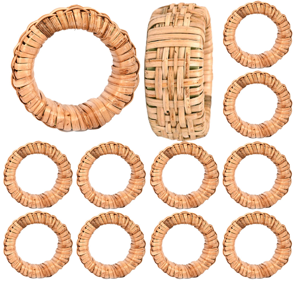 ALPHA Living HOME Boho Chic Dining Décor Set of 12 - Handmade Napkin Rings Rustic Woven Rattan Napkin Holders for Dining Table, Weddings, Parties, Holiday Gatherings, and Everyday Use (Natural)