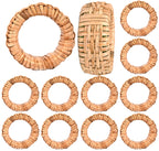 ALPHA Living HOME Boho Chic Dining Décor Set of 12 - Handmade Napkin Rings Rustic Woven Rattan Napkin Holders for Dining Table, Weddings, Parties, Holiday Gatherings, and Everyday Use (Natural)