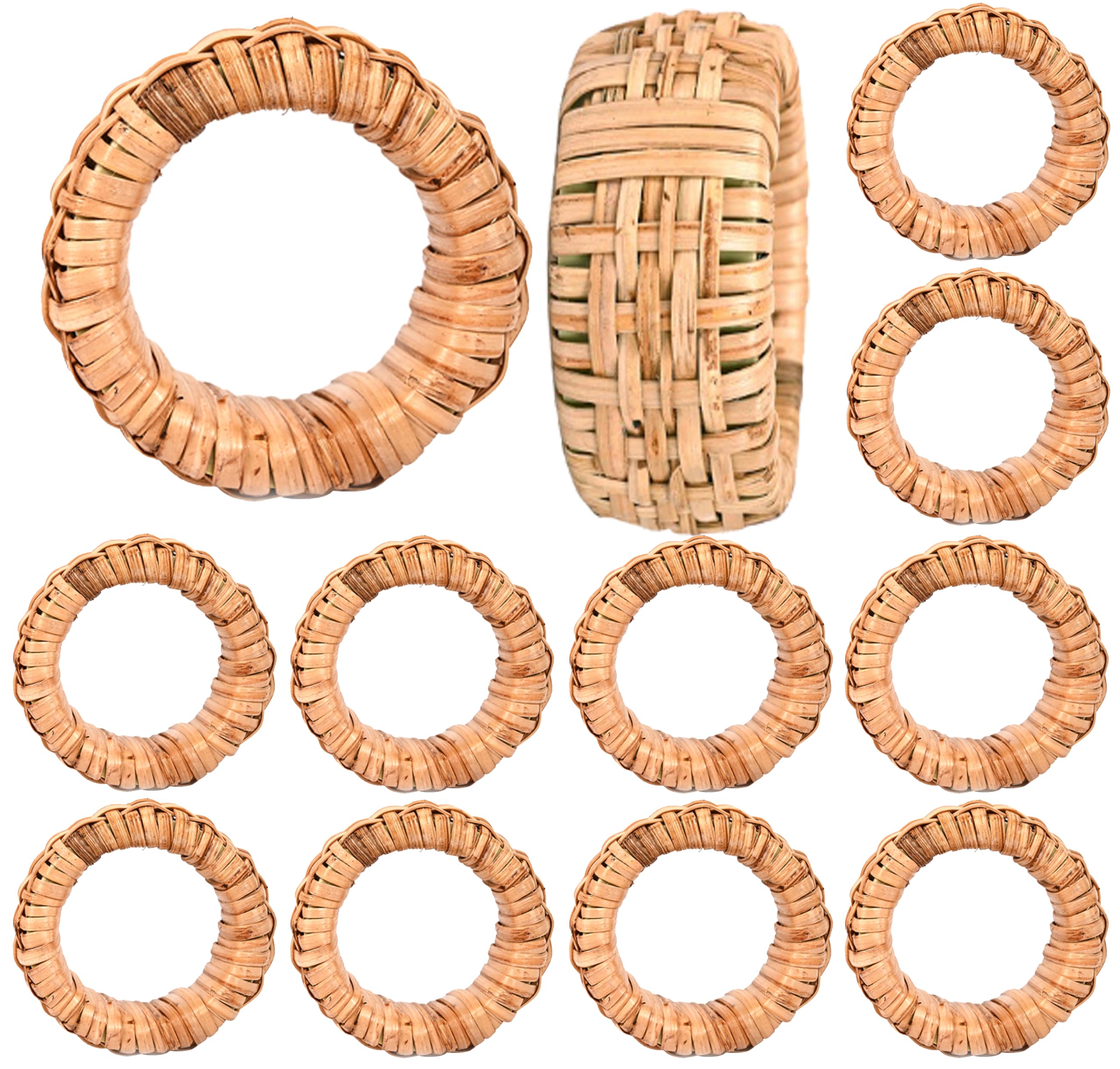 ALPHA Living HOME Boho Chic Dining Décor Set of 12 - Handmade Napkin Rings Rustic Woven Rattan Napkin Holders for Dining Table, Weddings, Parties, Holiday Gatherings, and Everyday Use (Natural)